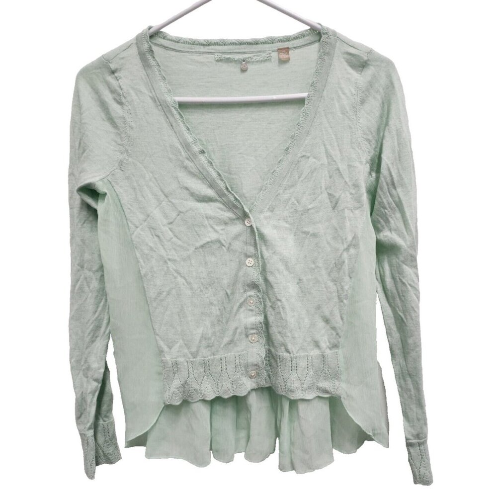 Anthropologie Knitted & Knotted Cardigan Womens XS Mint Green‎ Button Up Casual